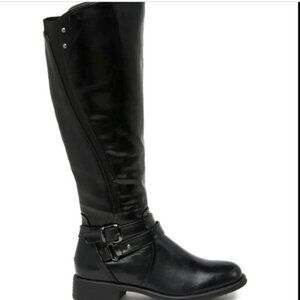 WANTED Bargen Tall Riding Boots Double Buckle Strap In Black 5.5